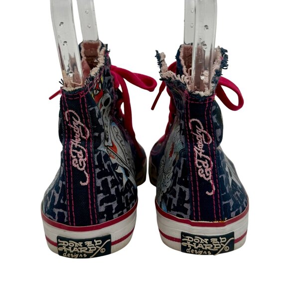 Vintage Y2K Ed Hardy x Christian Audigier Tattoo Print Frayed High Top Sneakers - Picture 4 of 16